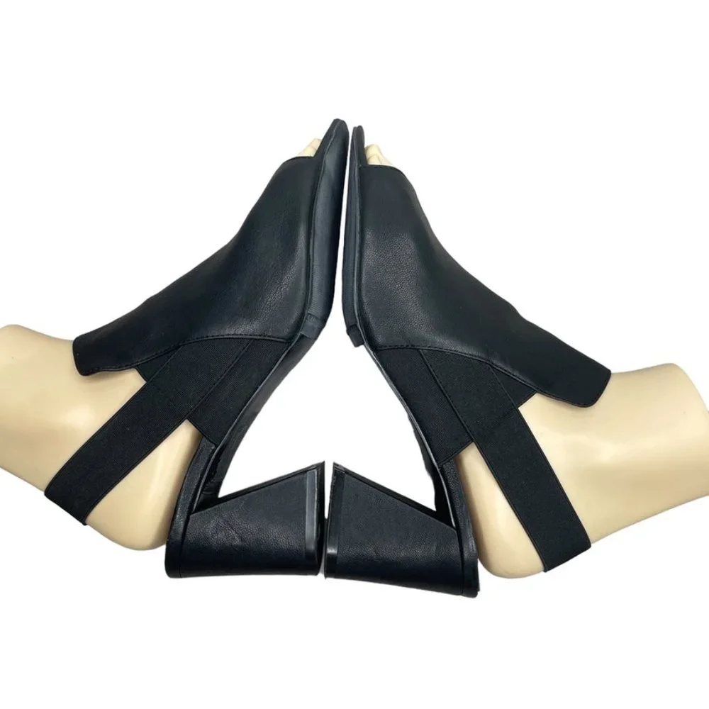 Van Eli Black Leather Open Toe Block Heel Elastic Slingback Sandals Size 8M‎